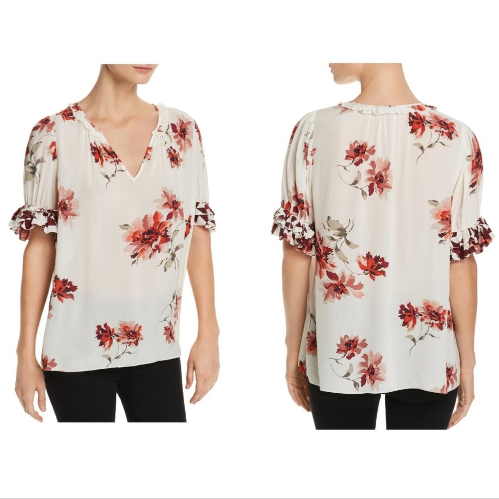 Joie Women's Arlinda‎ Floral Viscose Ruffle Blouse in Porcelain White Size S